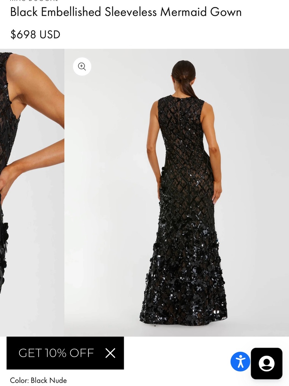 Black Embellished Sleeveless Mermaid Gown